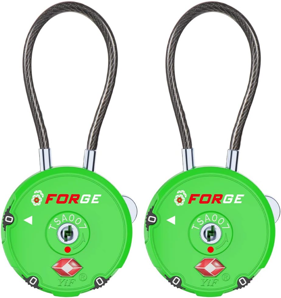 Forge Quality TSA Approved Luggage Locks for Travel Accessories, Suitcase, Pelican case, Ammo Boxes, Set Your own Combination, Zinc Alloy Body-Cable Green 2 Locks