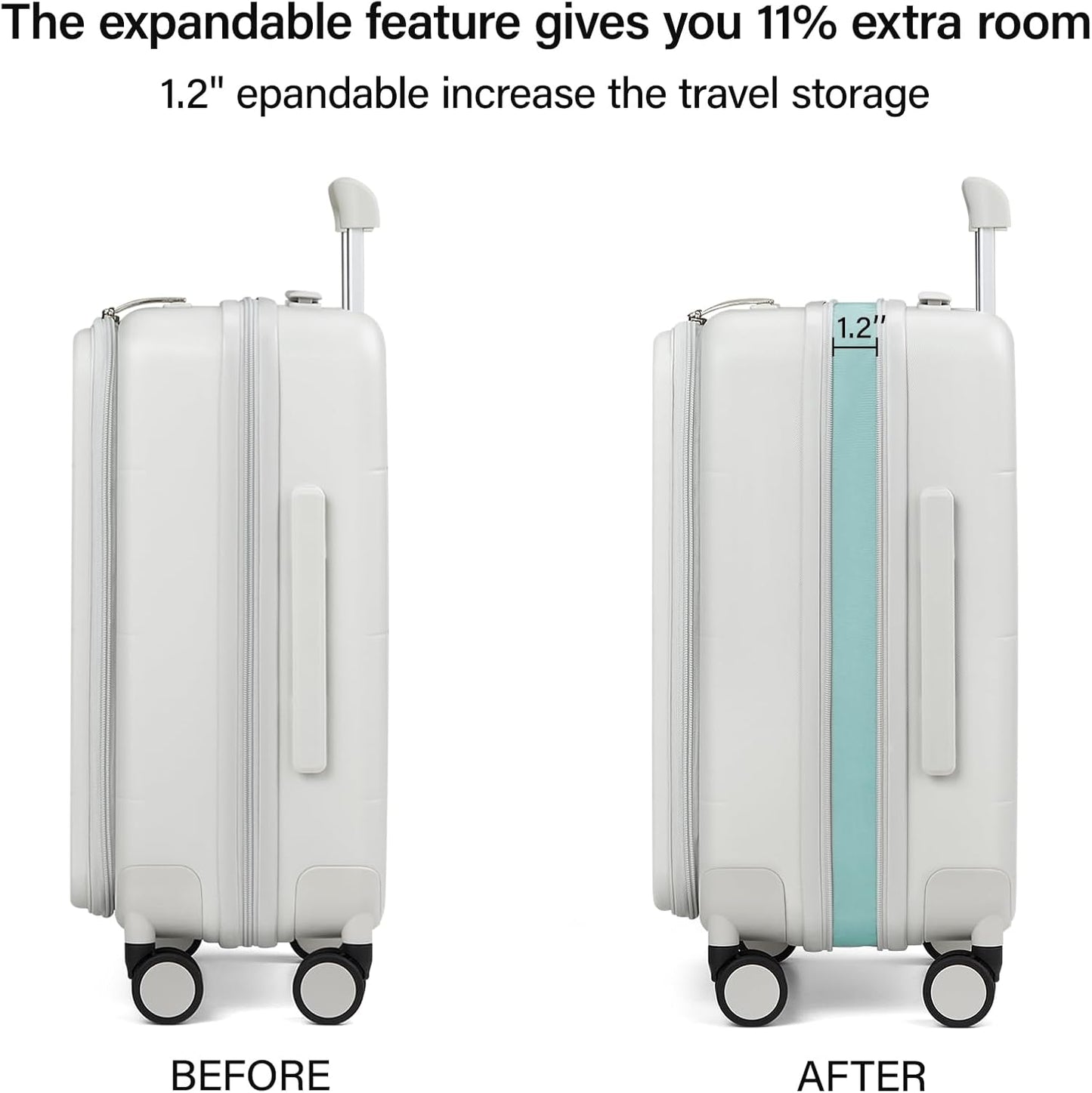 MILADA Expandable Checked Luggage 24 Inch Top Opening Travel Luggage Hard Shell Suitcases with Wheels TSA Approved Luggage Trunk Rolling Medium Checked Suitcase, White
