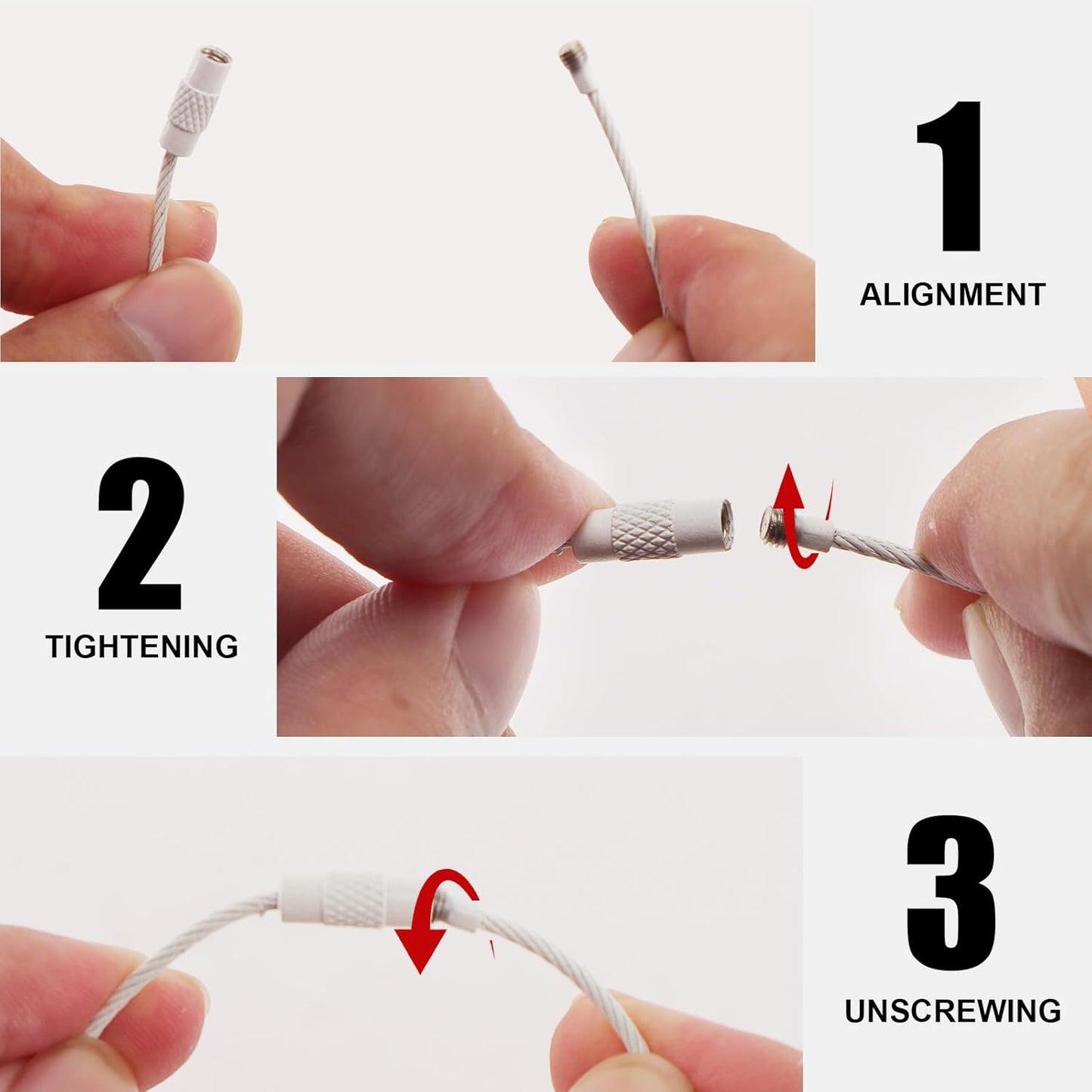 Stainless Steel Wire Keychains Aircraft Cable Cable (20 PCS White)