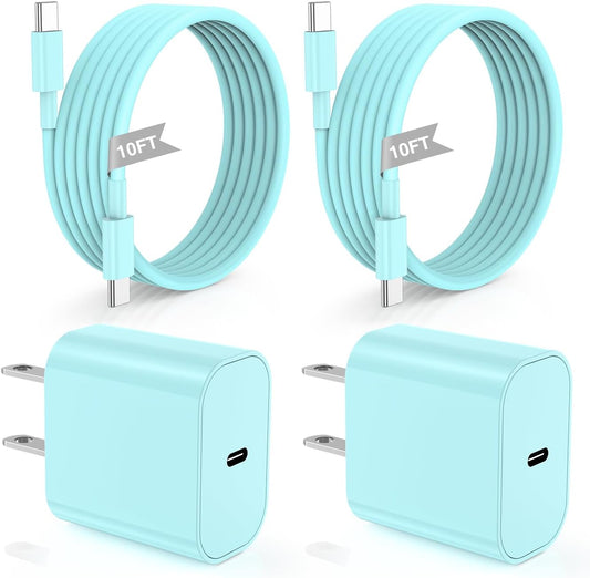 iPhone 16 15 Fast Charger 10ft, USB C Charging Block and Long Type C to C Cable Cord, Wall Plug Power Adapter Cube Brick for Apple 16 Pro Max/16 Pro/15 Plus/15 Pro Max/iPad 12.9/11 inch/Air/Mini-Green