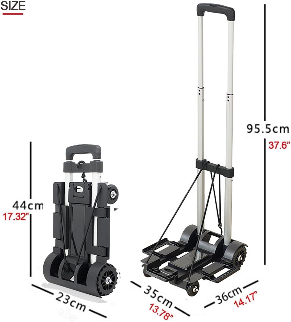 Foldable Plastic Folding Cart Lightweight Folding Shopping Trolley Mini Luggage Hand Truck for Travel Shopping Moving Office Use (4-Wheels)