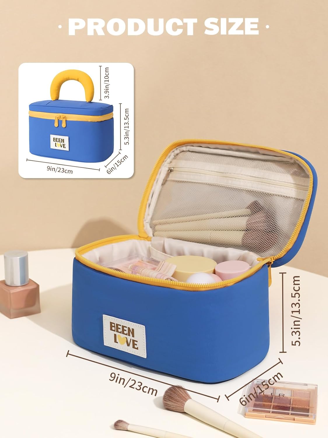 Travel Makeup Bag Cute Cosmetic Bag for Women Large Capacity Makeup Case Organizer Bag Toiletry Bag Portable Waterproof Make Up Bags with Handle and Divider, Blue