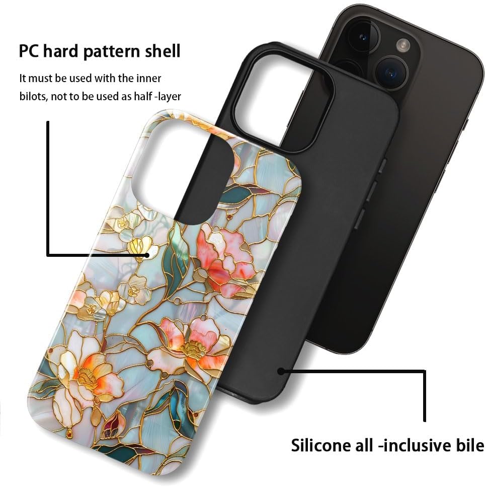 Case for iPhone 12 Pro Max - Slim Fit Anti-Scratch Phone Case for Girl Women - Stained Glass Aesthetic Flowers (Glossy)