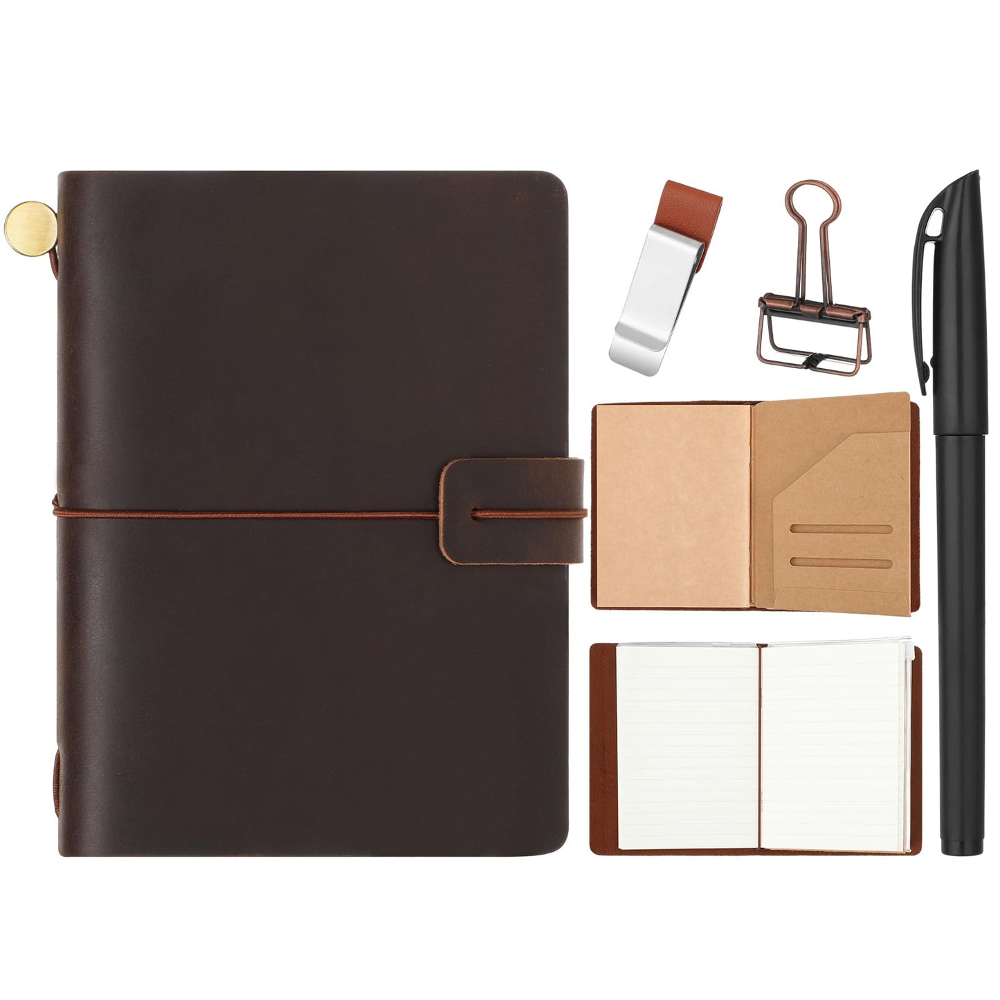 Thenshop Leather Travel Notebook 3 Inserts,Dark Brown,Passport Size