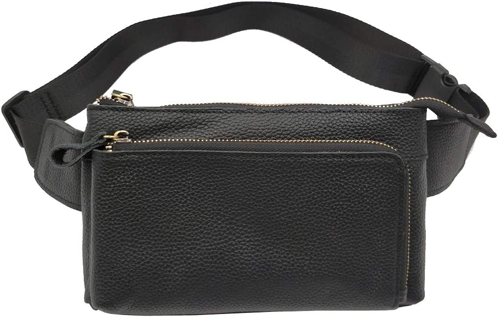 Hebetag Leather Waist Pack Fanny Bag for Men Women Outdoor Travel Sports Running Walking Hiking Hip Bum Belt Slim Cell Phone Purse Casual Waist Wallet Pouch (#02Black)