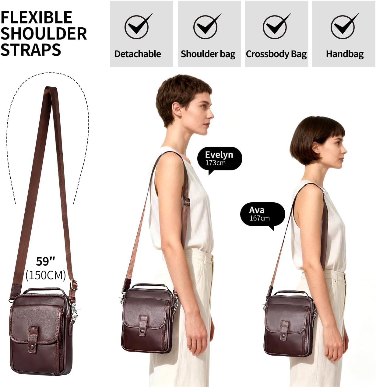 Augus Leather Small Messenger Bag For Men Crossbody Handbag Shoulder Sling Travel Bags for Men Purse Daypack Magnetic Buckle