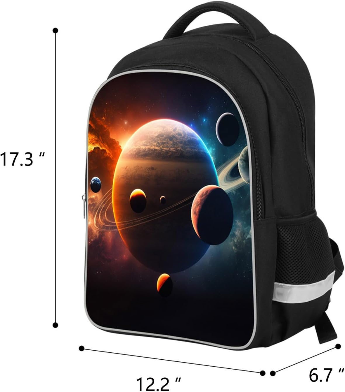 Solar System Planets Stars Space Kids Backpack, Galaxy School Bookbag for Boys and Girls, Polyester, 17 Inches Back Pack, Giftable, Bottle Holders, Tablet Compartment