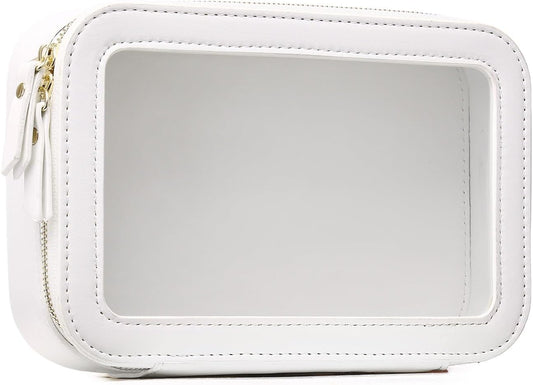 Clear Makeup Bag Small Cosmetic & Toiletry Bag Waterproof Travel Case Women's Pouch Organizer Makeup Bag for Car with Zipper (White, Small-1)