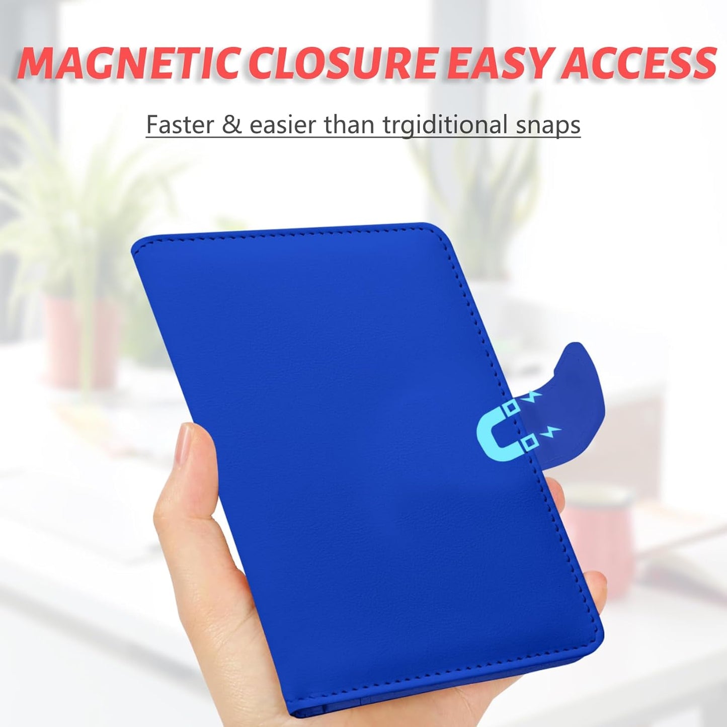 Passport Holder, Travel Wallet Cover with Pen Loop | Cute RFID Blocking Leather Case with Magnetic Closure for Travel Essentials-Blue