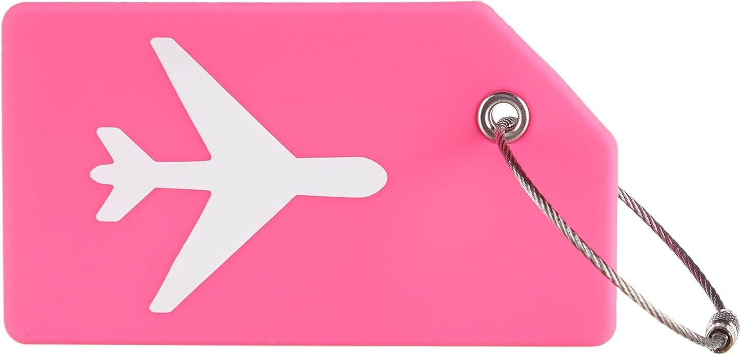 Gostwo 2 Pack Silicone Luggage Tags for Suitcases, 26 Initial Letter Baggage Labels Handbag School Bag Suitcase Instrument Tag with Stainless Steel Loop(Rose Hermosa)(Airplane)