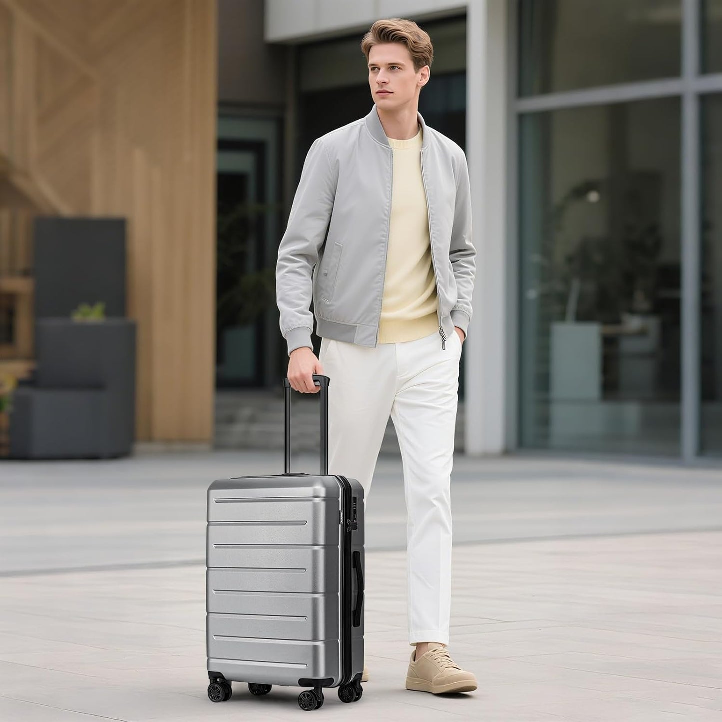 KYME Luggage Sets 2 Piece Hardshell 20"/24" Suitcases with Spinner Wheels Durable Suitcase Set with TSA Lock Lightweight Travel Luggage Set for Women Men Silver Grey