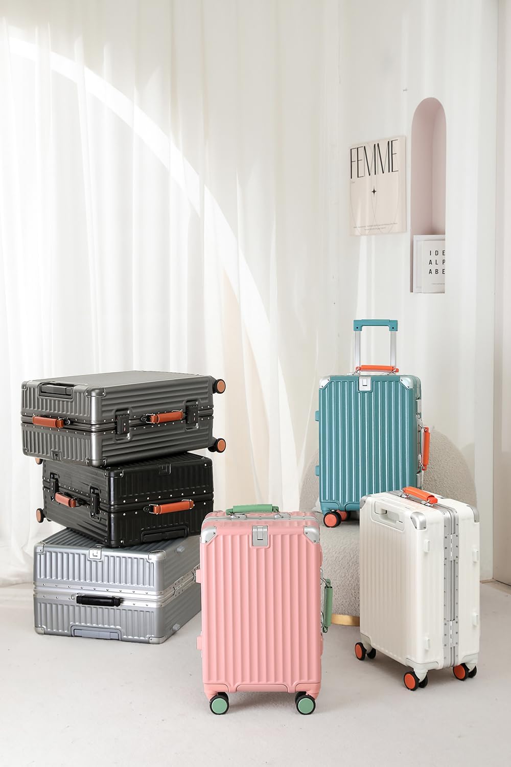 HotWay Carry On Luggage with Leather Handle, PC Zipperless Suitcase with Spinner Wheels and TSA