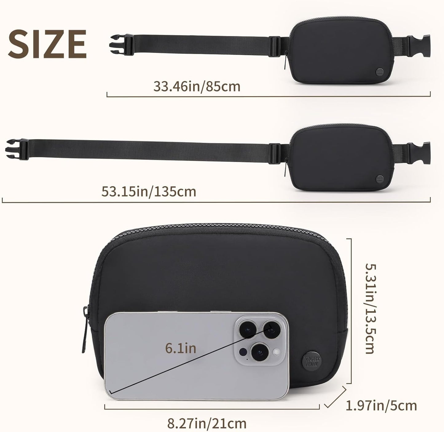 Fanny Packs for Women，Waterproof Belt Bag Bum Bags for Crossbody，Fashion Waist Packs with Adjustable Strap for Traveling, Hiking, Running（Black）