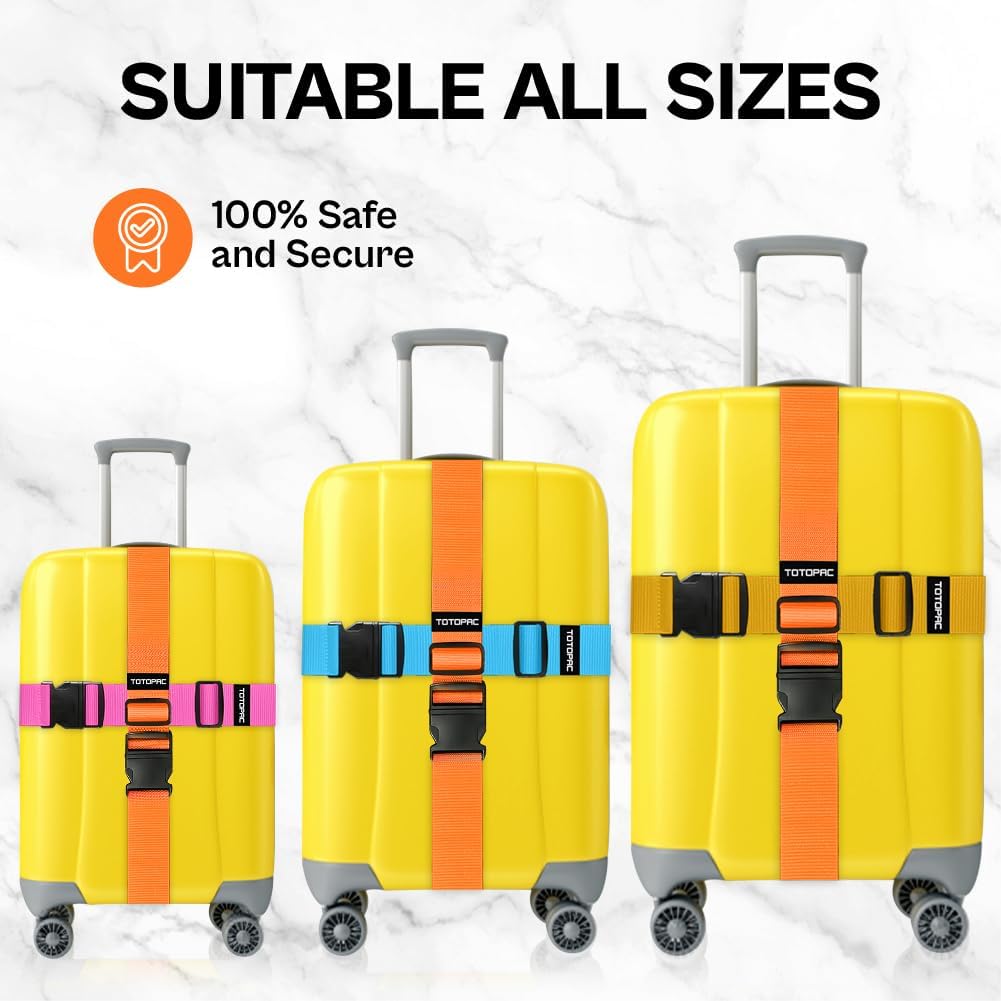 4 Pack Luggage Straps, Adjustable Suitcase Belts 72" x 2" with Quick Release Buckle, Durable Travel Accessories for Secure Luggage and Easy Identification (Orange+Blue+Pink+Yellow)