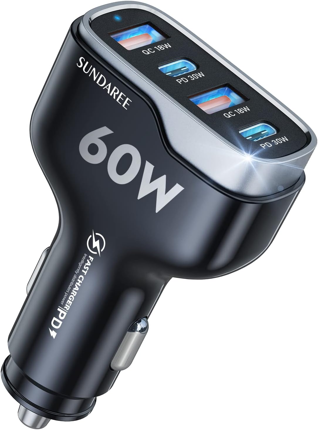 Car Phone Charger, SUNDAREE 60W 4 Ports USB c Car Charger Fast Charging Cigarette Lighter Adapter, Dual QC 3.0 18W & PD 30W Charger Compatible with iPhone 14 13 12 11 Pro, Samsung