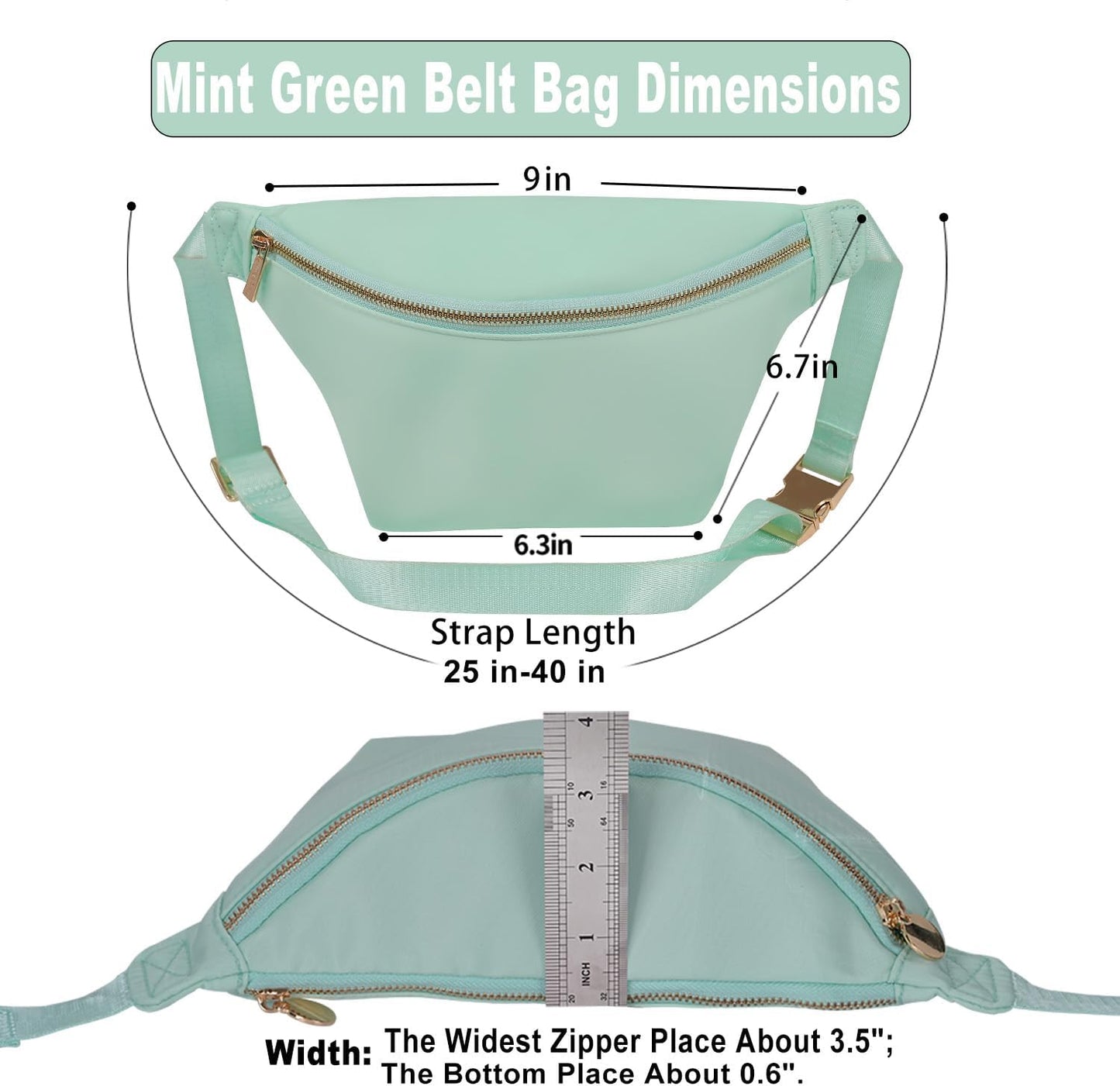 Fanny Waist Pack for Women Nylon Crossbody Bag for Men Travel Belt (Mint)