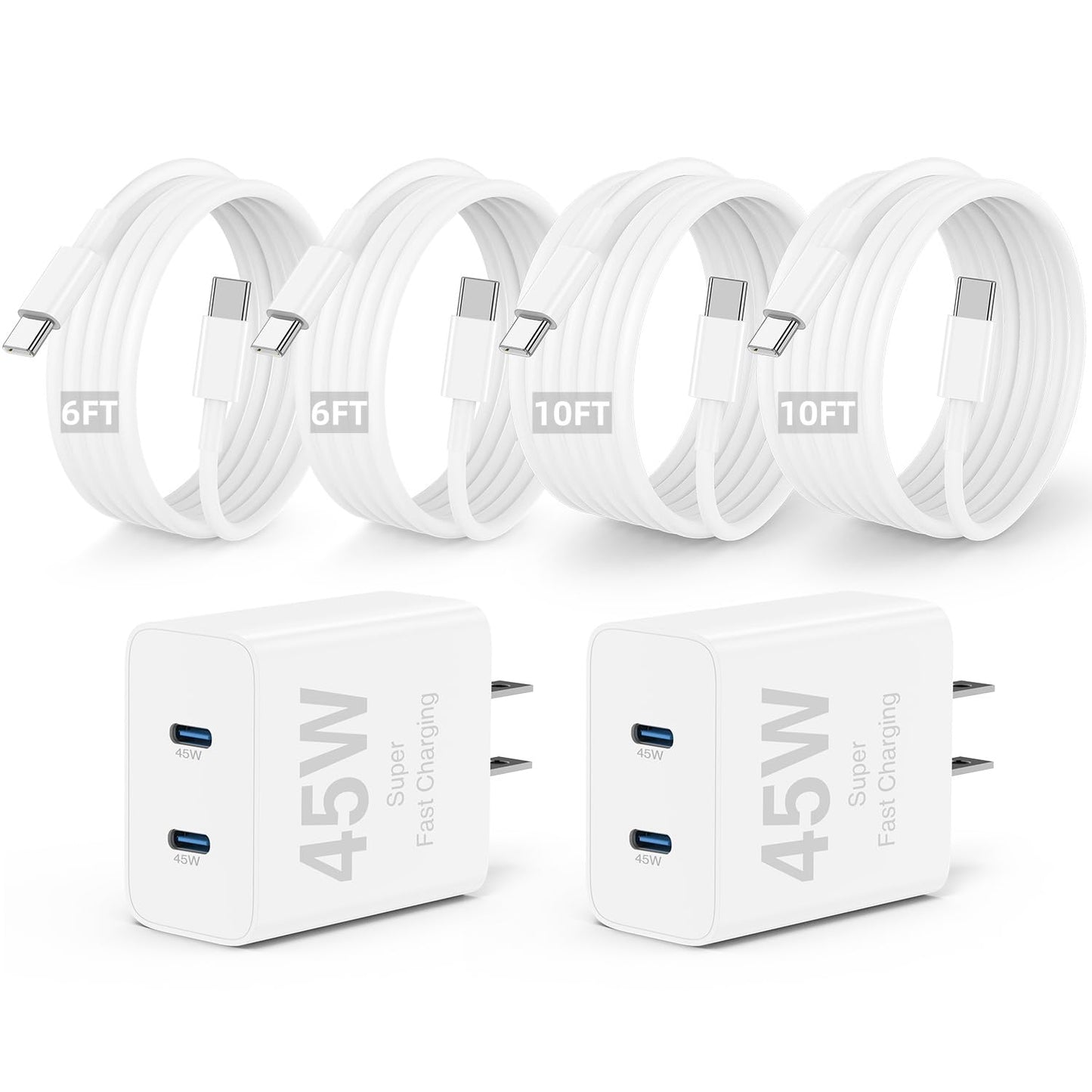 45W Dual Port iPhone 17 16 15 Charger Fast Charging and 6ft 10ft Type C to C Cable Cord Long, USB C Wall Block Plug for Apple iPhone 17 Pro Max/17 Air/16 Pro Max/16/15 Plus/15 Mini/iPad Cube Brick Box