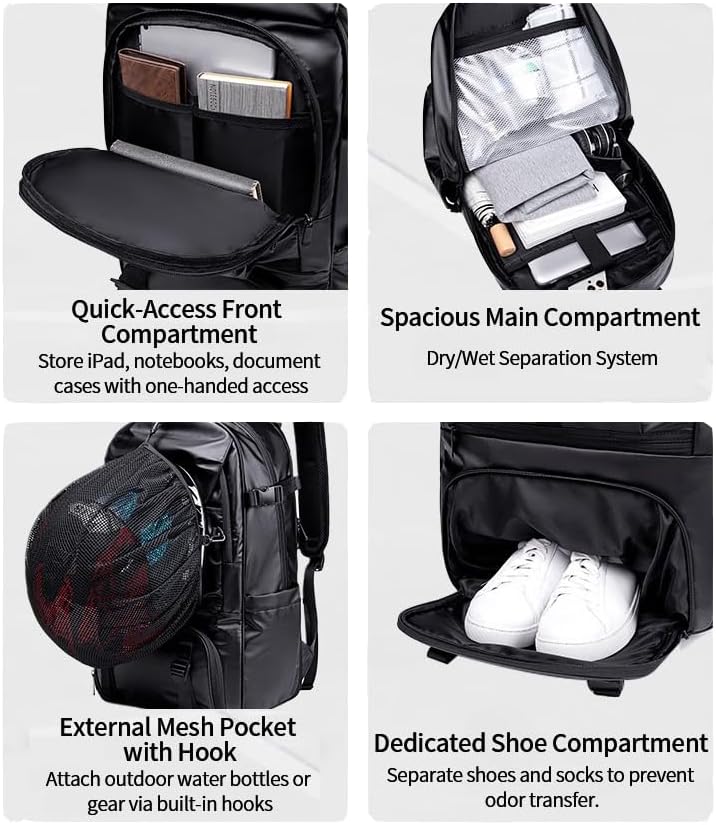 Sports Backpack 50L to 80L Expandable Mutifunction Flight Approved Backpacks 17.3 inch Laptop bags Water Resistant Business Sports BackPack for Women & Men