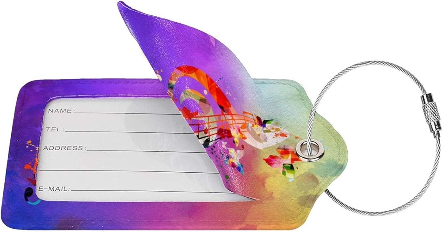 Purple Music 2 Pcs Luggage Tags, Suitcases & Travel Bag Tag Privacy Cover ID Name Label with