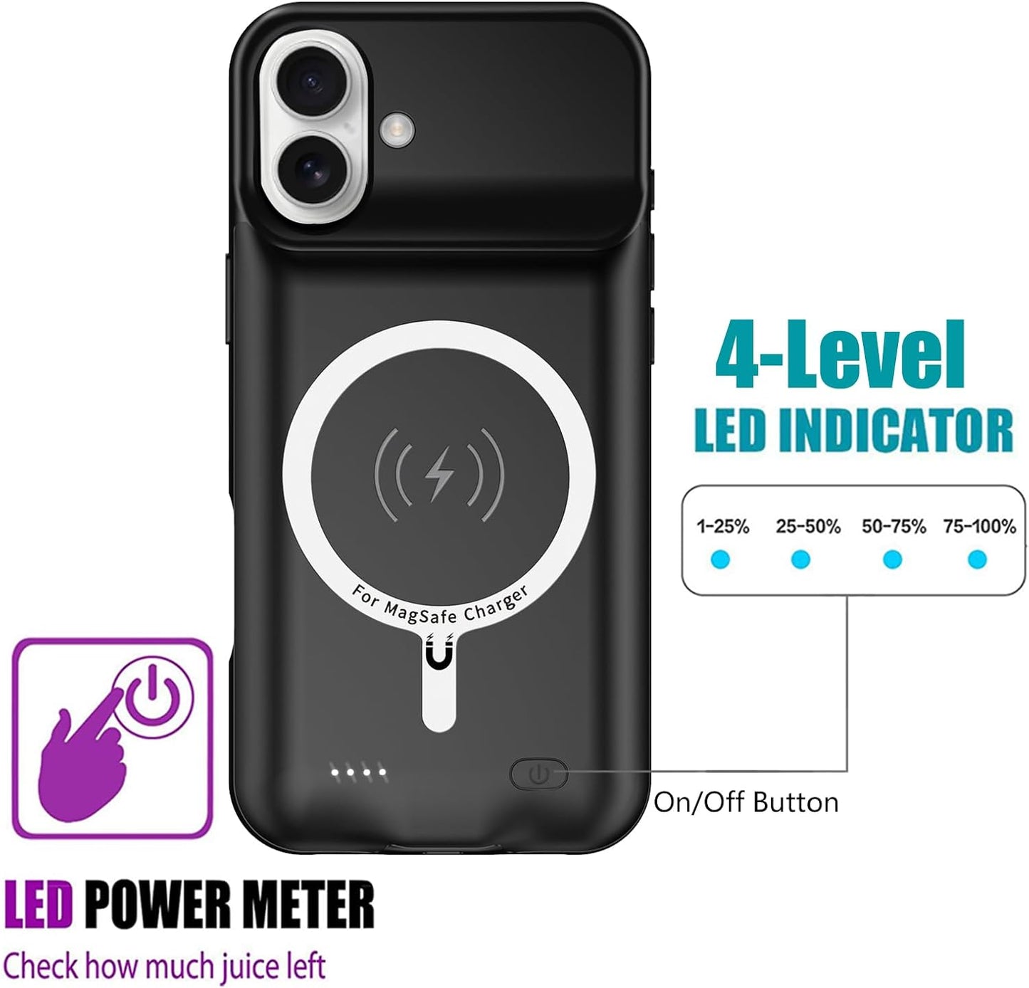 Battery Case for iPhone 16 Plus, Upgraded 12000mAh Rechargeable Portable Charging Case with Wireless Charging Compatible for iPhone 16 Plus (6.7 inch) with Carplay Battery Pack Charger Case (Black)