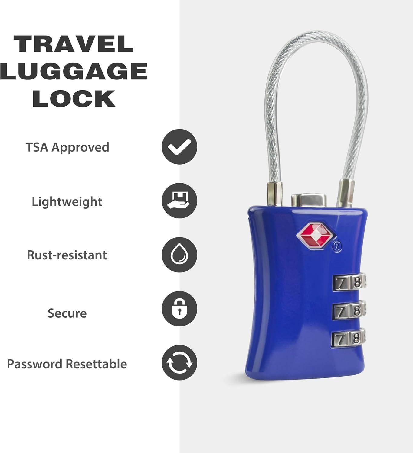 Suitcase Locks TSA Approved, Small Padlock Combination, TSA Locks for Luggage, Combo Travel Padlock with Code for Backpack, Gym Locker, Ammo Can (Black+Blue)
