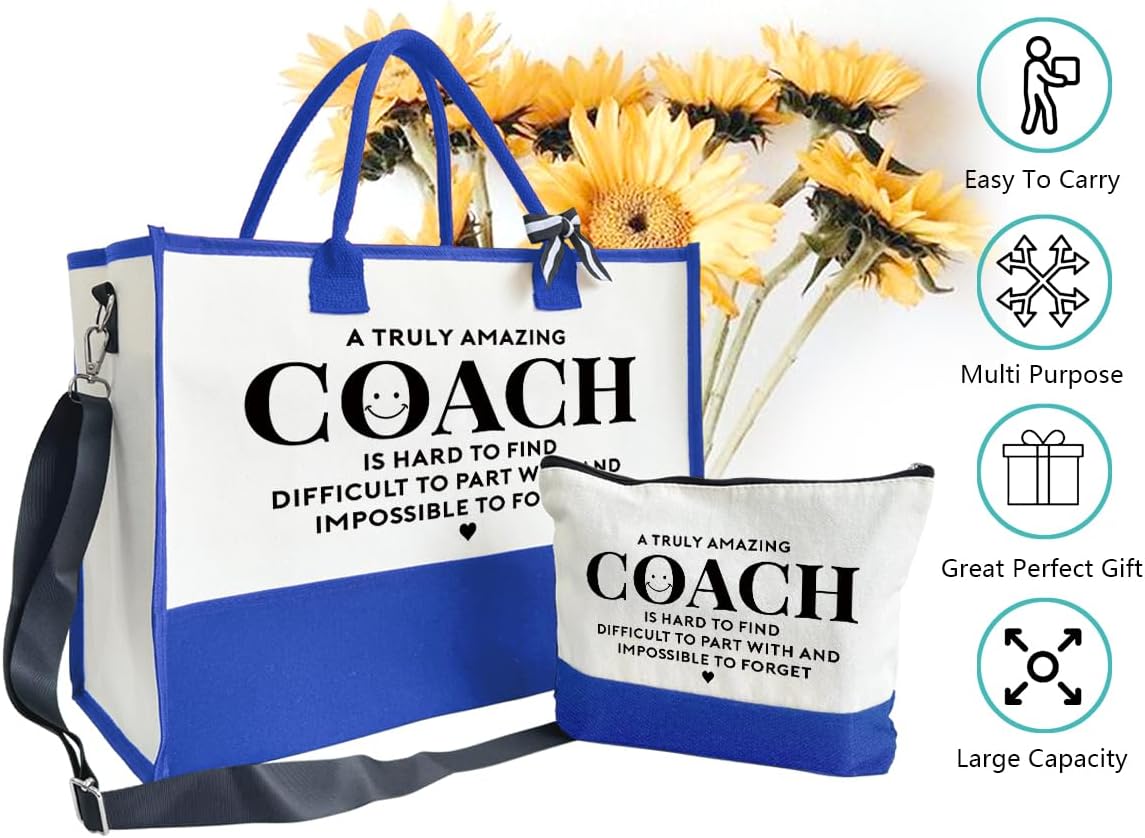 Amazing Coach Tote Bag, Women's Canvas Handbags, Shoulder Beach Bag, Thank You Gift for Female Coach, Gifts for Female Coaches, Canvas Tote Bag With Zipper, Makeup Bag G1