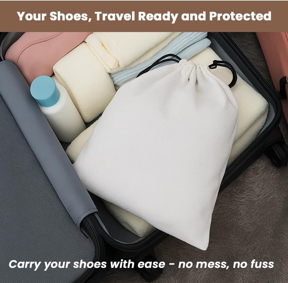 LFH Cotton Rich Shoe Storage Bags with Drawstring, Dustproof Breathable Reusable Organizer, Perfect