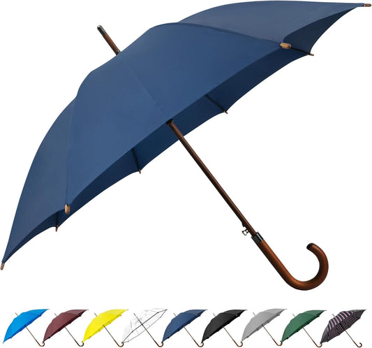 SoulRain 48" Large Umbrella –Windproof Stick Umbrellas for Rain, Automatic Open, Vintage Cane Navy Blue big Umbrella with Classic Wooden Handle,Open for 2 Persons adult,for Women & Men(Navy Blue)