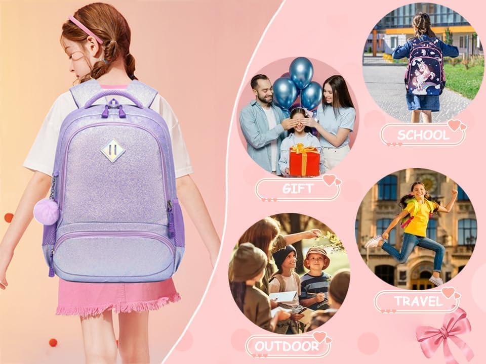 Meisohua Girls Backpack with Lunch Box 3 in 1 Set Kids Backpack for Girls Preschool Kindergarten