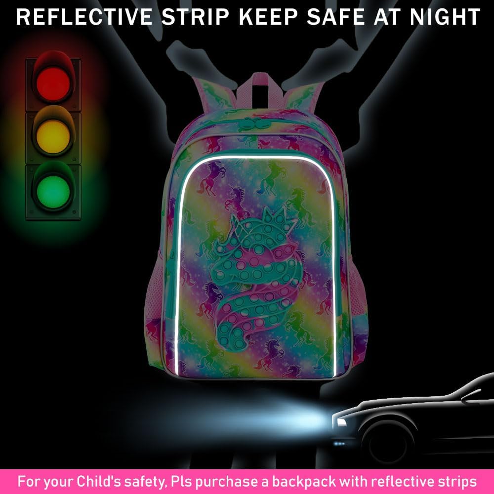 AGSDON 3PCS Backpack for Girls, 16'' Kids Unicorn Bookbag with Lunch Box, Kindergarten Backpacks for Elementary Toddler