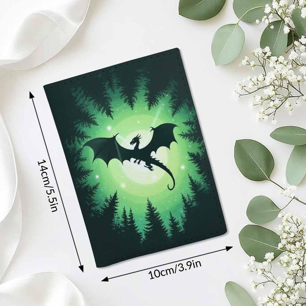 Dragon Passport Holder for Travel Green Starry Sky Dragon PU Leather Passport Cover Wallet Cute Passport Card Holder for Women and Men