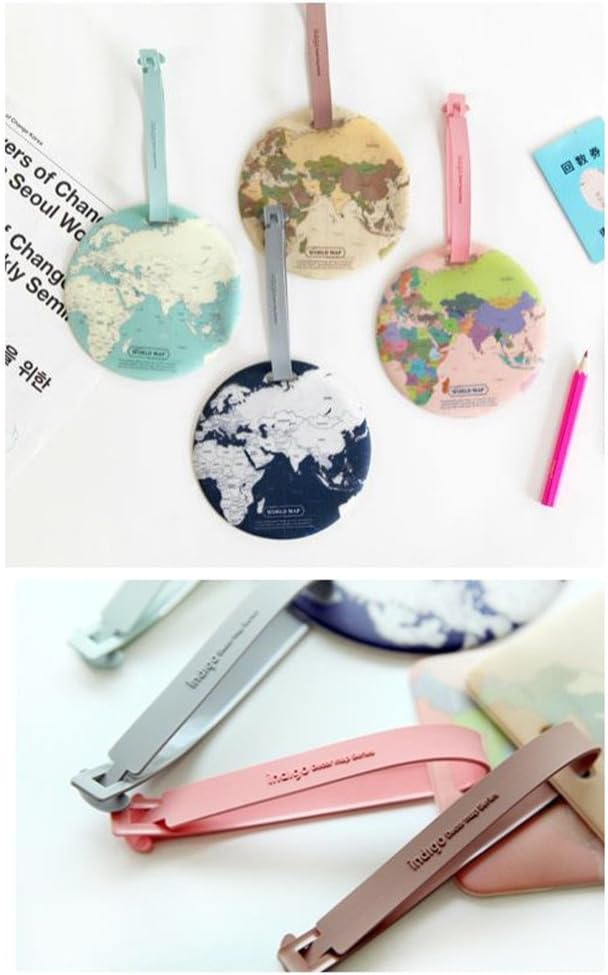 King&Pig 4pcs World Map Luggage Tags Suitcase Luggage Tags Travel Accessories Baggage Name Tags