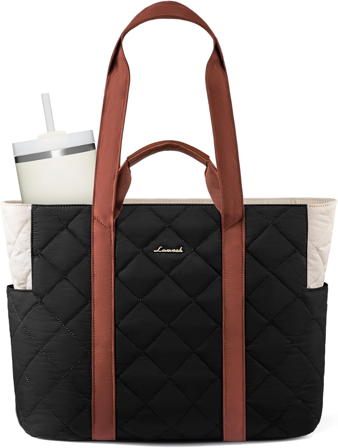 LOVEVOOK Laptop Tote Bag for Women,Quilted Puffer Laptop Bag Purse Computer Travel Work Tote Bags for Women with Zipper