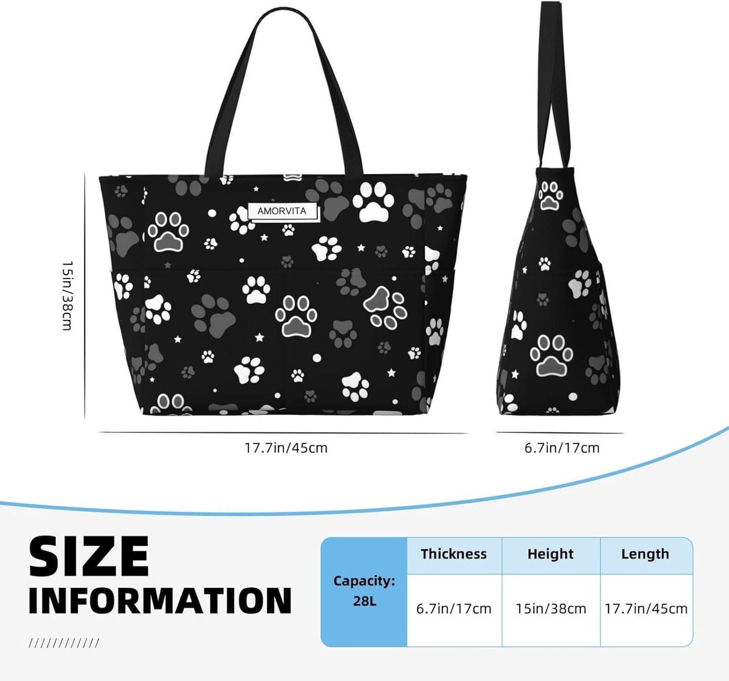 Large Travel Beach Tote Bag with Zipper Pockets Portable Lightweight Gym Bag Picnic Outdoor