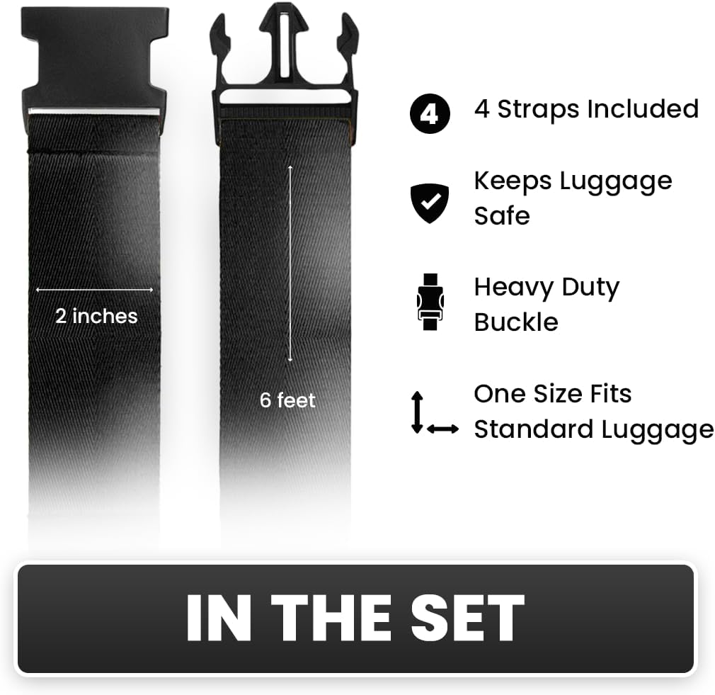 L'AIKEAU Luggage Straps for Suitcases - 4-Pack Travel Belt for Luggage, Backpack Straps, and Bag