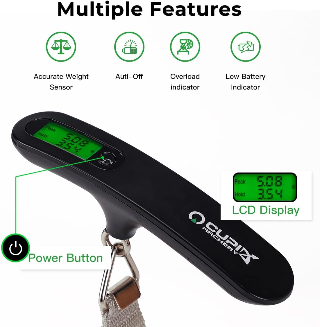 Digital Bow Scale,110 lbs High Precision Archery Bow Scale with Peak/Hold Function