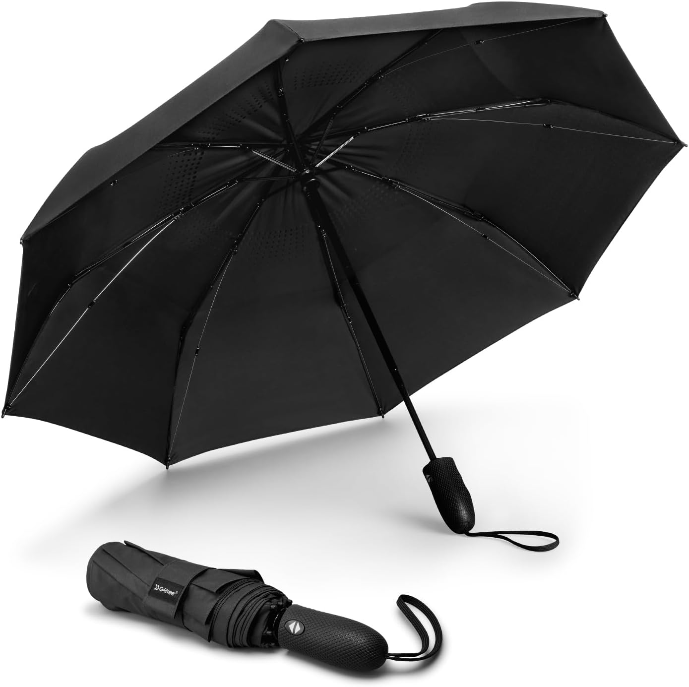 G4Free Windproof Travel Umbrellas for Rain 46inch Double Canopy Automatic Compact Umbrella with