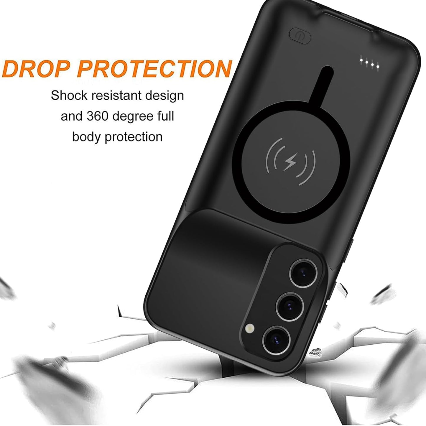 Battery Case for Galaxy S23,[10000mAh] High Capacity Rechargeable Portable Protective Extended Charger Cover Compatible with Galaxy S23 (6.1 inch) Wireless Charging Case with Screen Protector-Black