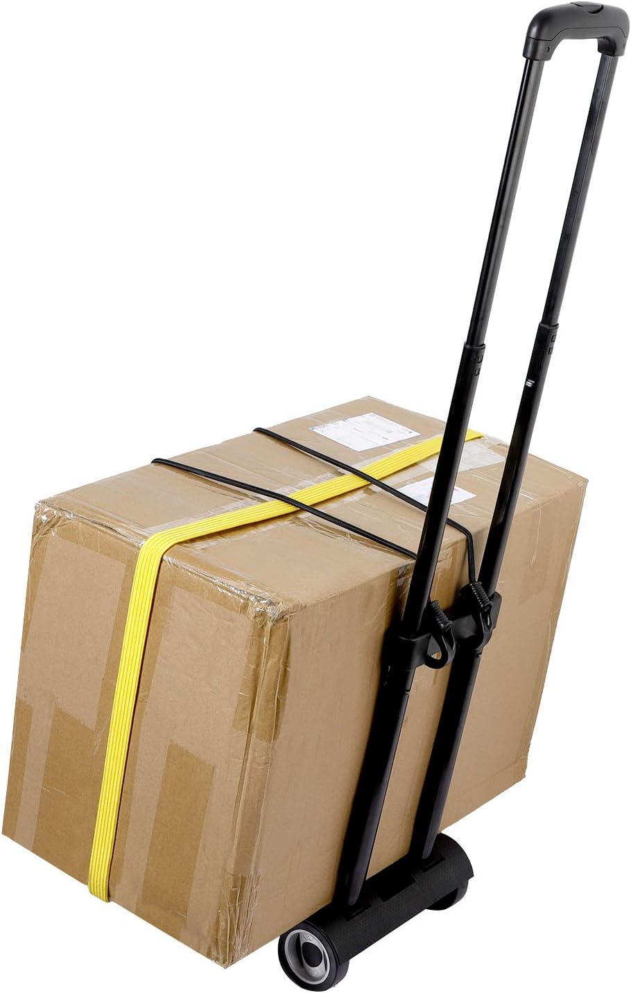 KINJOEK 25kg 55lbs Folding Hand Truck, Solid Construction Utility Cart for Luggage with 2 Oversized Wheels Bonus Bungee Cord, Collapsible, Lightweight and Compact Luggage Dolly Cart for Travel, Black
