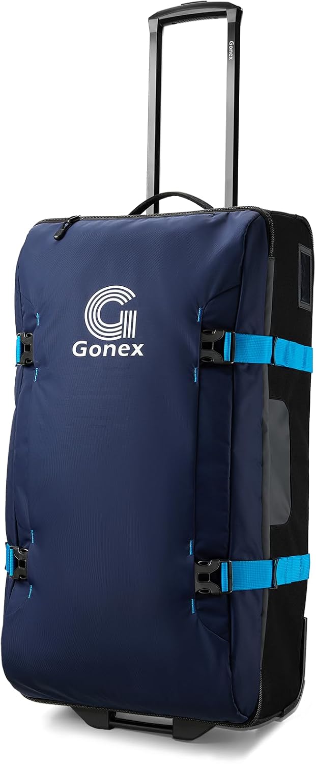 Gonex Rolling Duffle Bag with Wheels, Water-repellent 30 inch Nylon Large Wheeled Travel Duffel Luggage with TSA Lock & Telescopic Handle 100L, Navy Blue