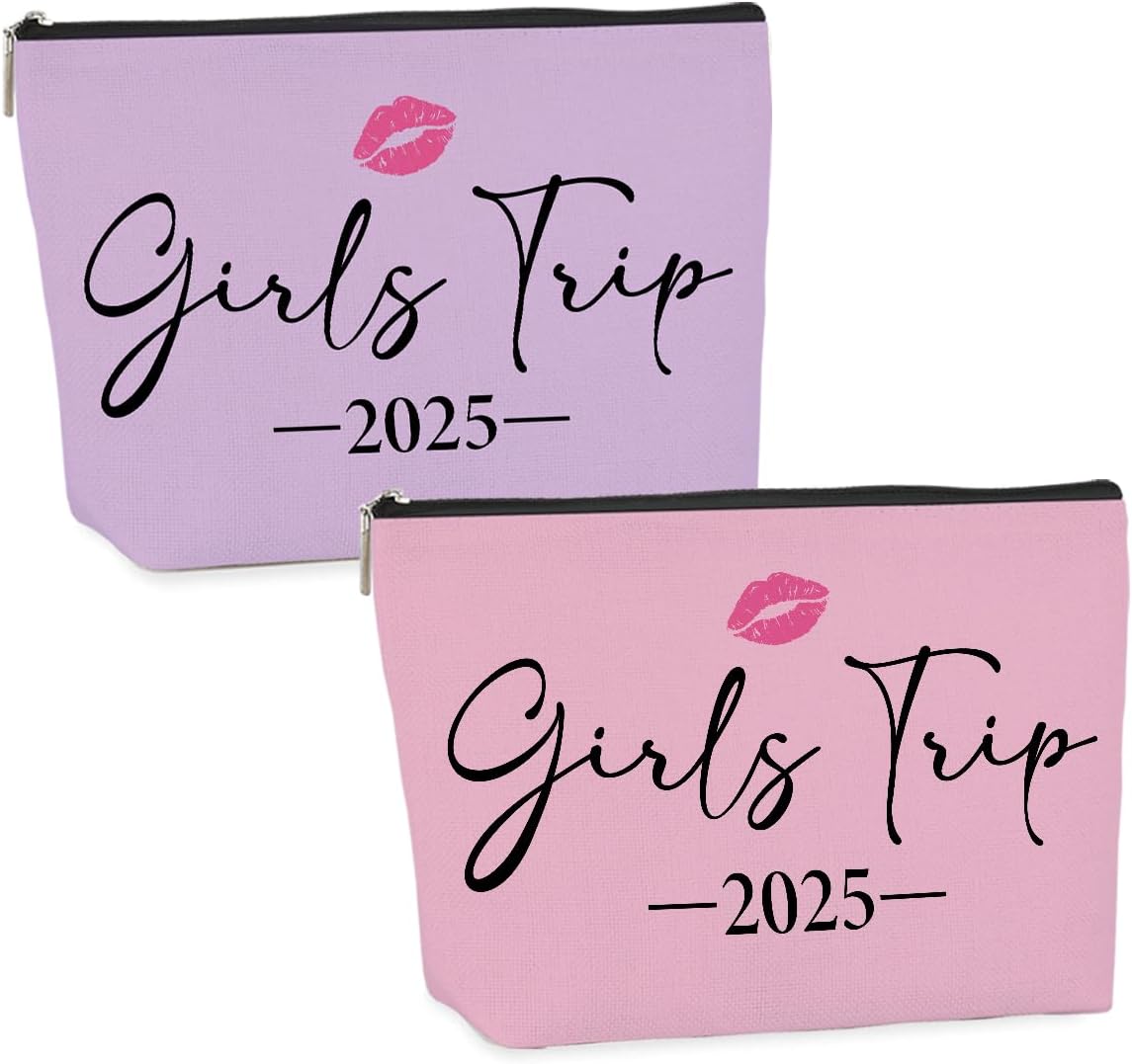 2 PCS Girls Trip Gifts: Fashion Waterproof Nylon Cosmetic Bag, 9W x 7H, Perfect for Travel