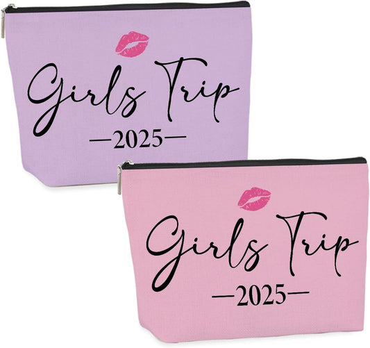 2 PCS Girls Trip Gifts: Fashion Waterproof Nylon Cosmetic Bag, 9W x 7H, Perfect for Travel, Toiletry, Women, Adults