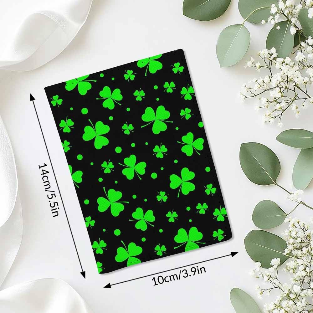 Lucky Clover Passport Holder for Travel Green Three Leaves Saint Patrick Day PU Leather Passport Cover Wallet Cute Passport Card Holder for Women and Men