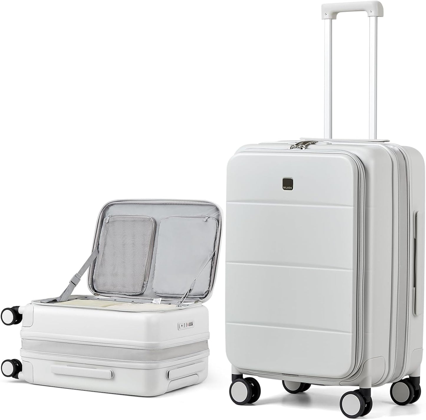 MILADA Expandable Checked Luggage 24 Inch Top Opening Travel Luggage Hard Shell Suitcases with Wheels TSA Approved Luggage Trunk Rolling Medium Checked Suitcase, White