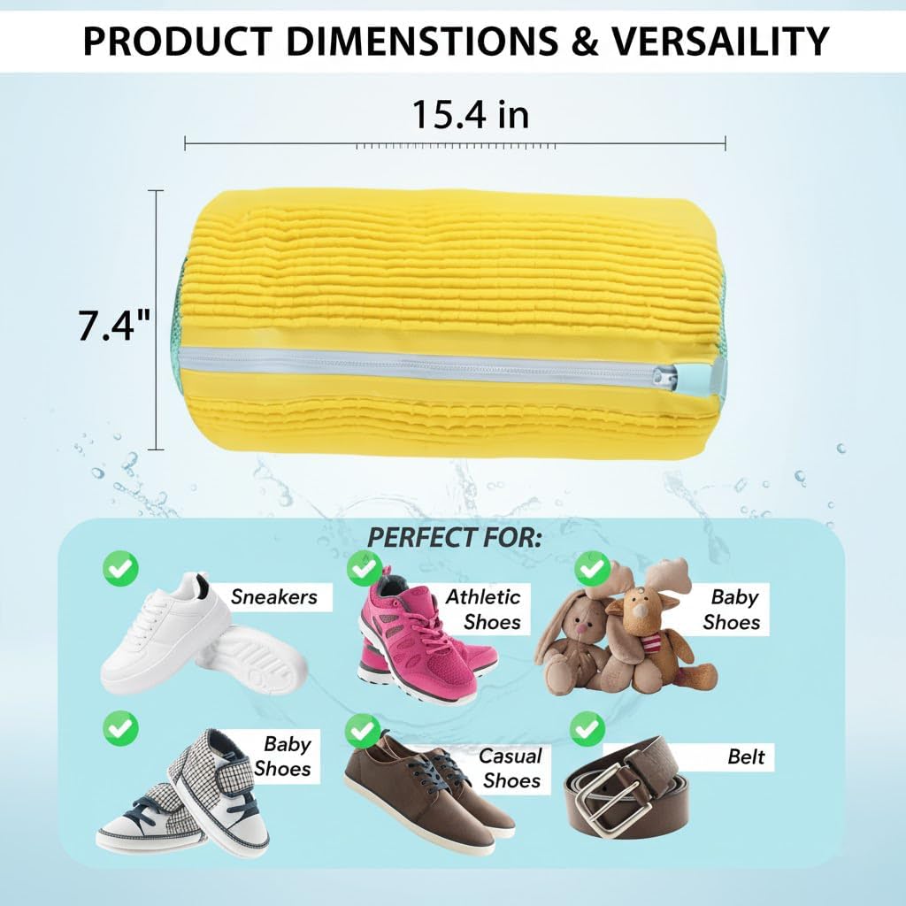 2 PCS Shoe Washing Machine Bag – XL 15" Durable Bags for Washer and Dryer with 2 Shoe Laundry Bags – Reusable Sneaker Bag, Shoes Wash Bag, Cleaning Kit 360° Protects Shoes from Damage
