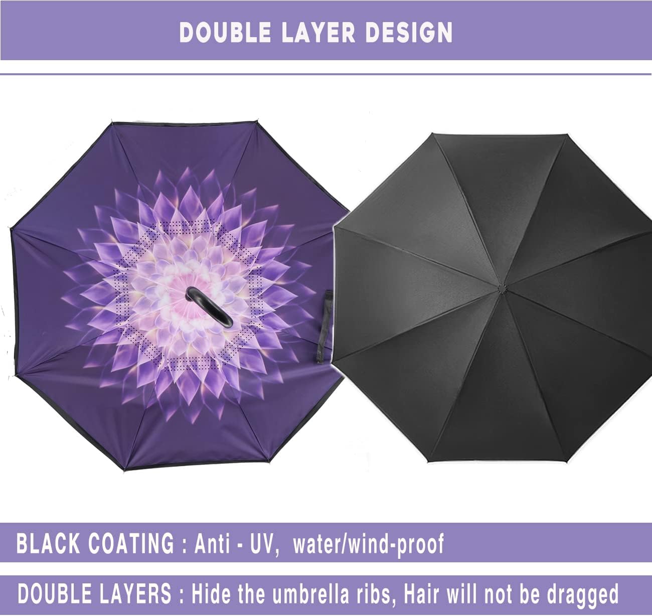SIEPASA 49/56 Inch Inverted Reverse Upside Down Umbrella, Extra Large Double Canopy Vented Windproof Waterproof Stick Golf Umbrellas with C-shape Handle.