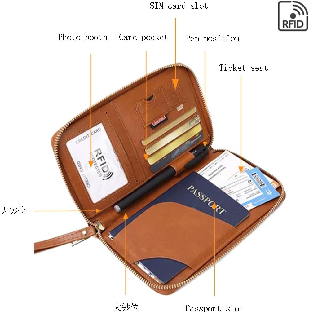 Similarbe Multifunctional RFID Passport Wallet, RFID Blocking Travel Document Organizer Clutch Bag, Anti-theft Wallet (Pink)