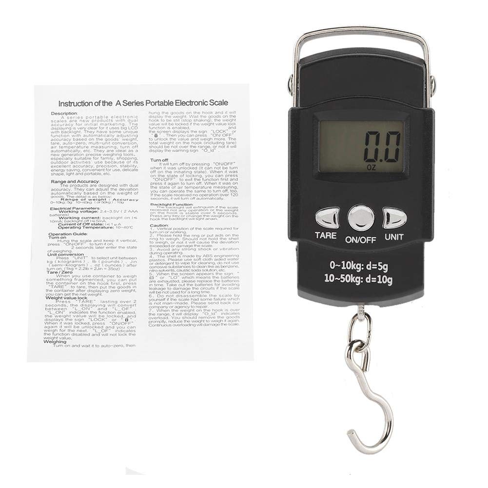 Digital Scale,Luggage Scale 50kg/110lb Portable Electronic LCD Digital Travel Postal Fishing Hook Weight Scale with Tape Measure Hook and Backlit LCD Display