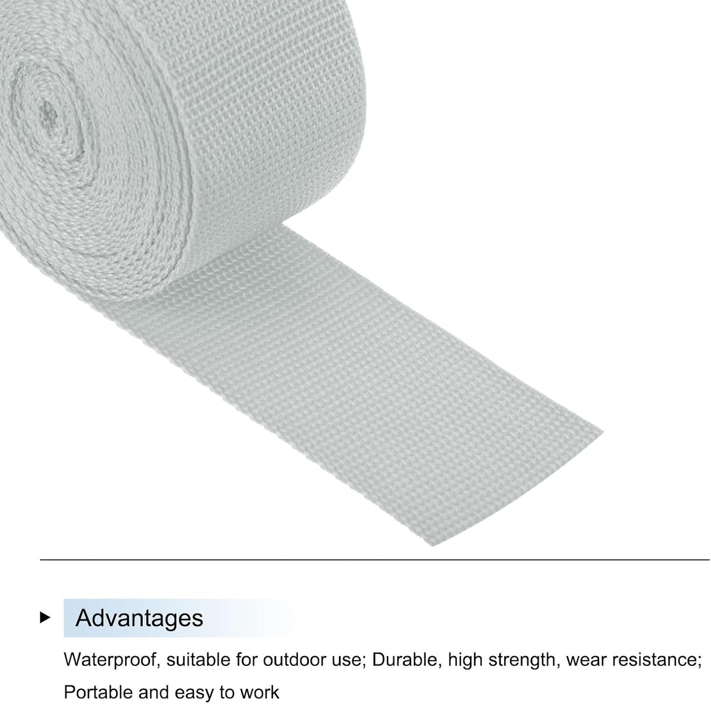 MECCANIXITY Lightweight Polypropylene Webbing Strap 2" 5 Yard Backpack Strapping Band Light Grey for Outdoor Luggage Cargo Straps