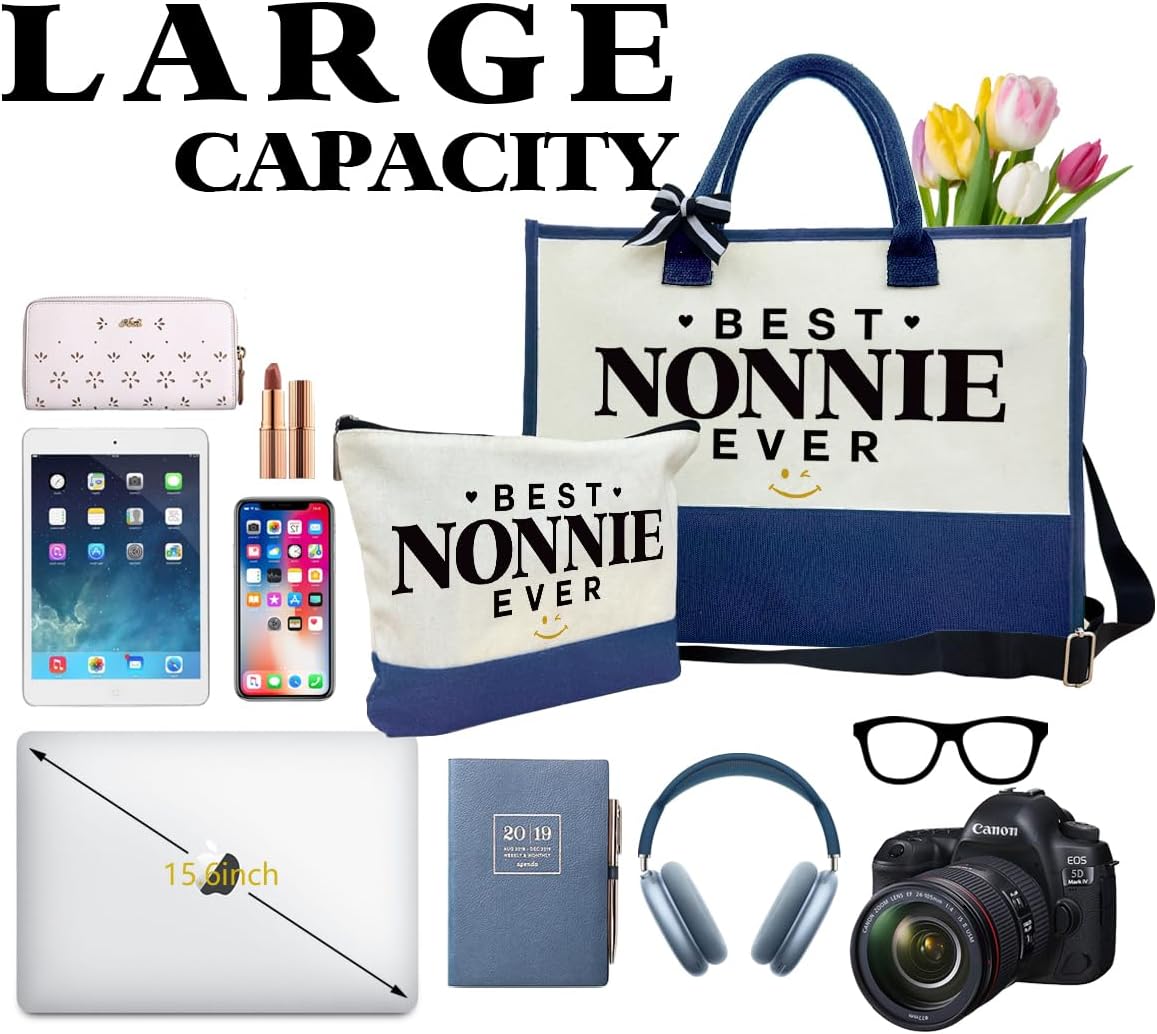 Best Nonnie Ever Tote Bag Gifts, Canvas Tote Bag for Women, Nonnie Gifts, Beach Bag and Makeup bag, Travel Bag Gifts for Nonnie, Canvas Tote Bag With Zipper, Mothers Day Christmas Gifts A11